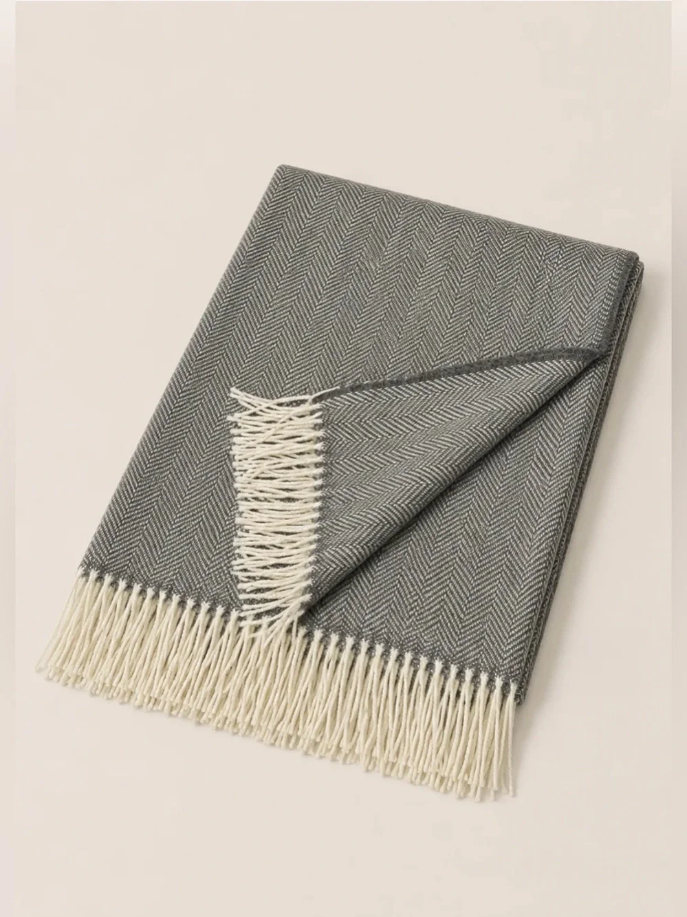 McNutt of Donegal Storm Grey Herringbone Lambswool Blanket Throw Pure Irish Wool